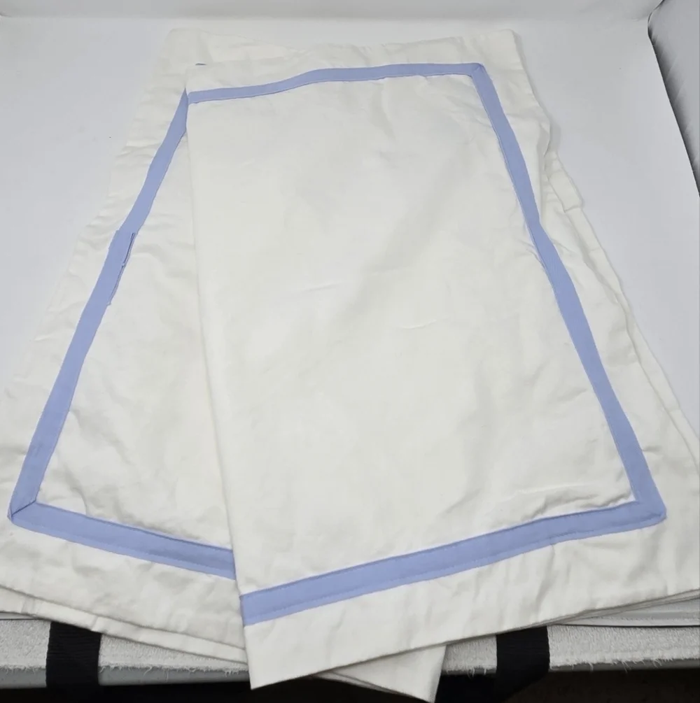 RALPH LAUREN 100% COTTON WHITE & BLUE PILLOW SHAMS SET 2 BEDDING LINENS COASTAL